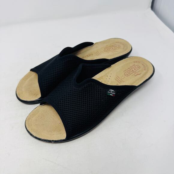Fly Flot Italy Black Mesh Slide Sandals Comfort Slip-On Shoes Size 40 - Picture 12 of 13